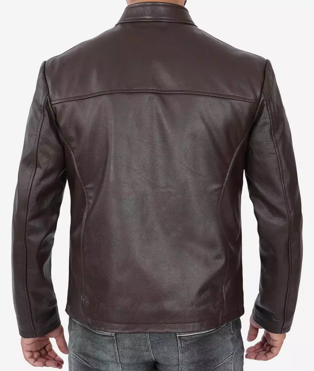 Mens Dark Brown Premium Cowhide Leather Cafe Racer Jacket