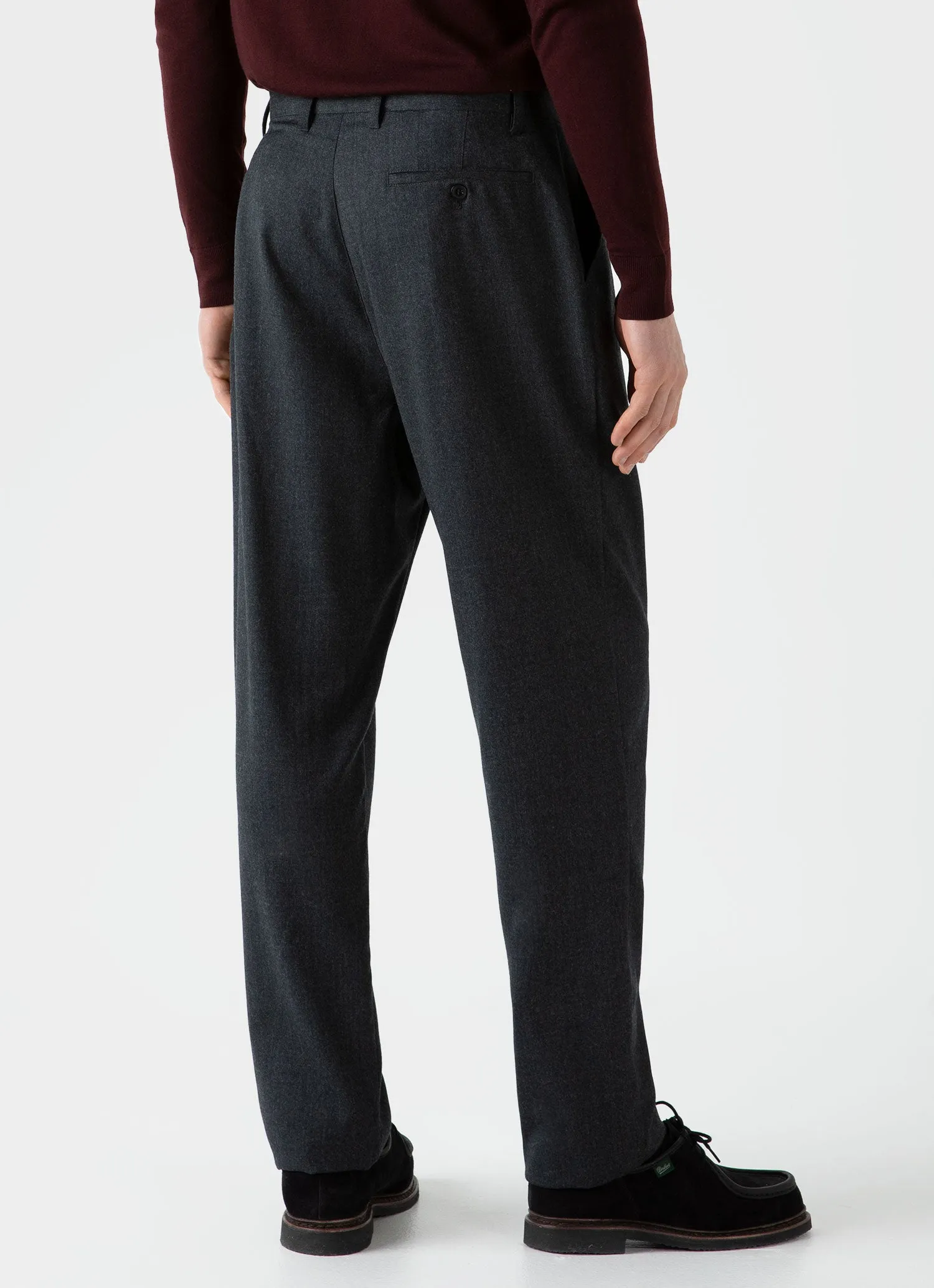 Men's Pleated Wool Flannel Trouser in Charcoal Melange