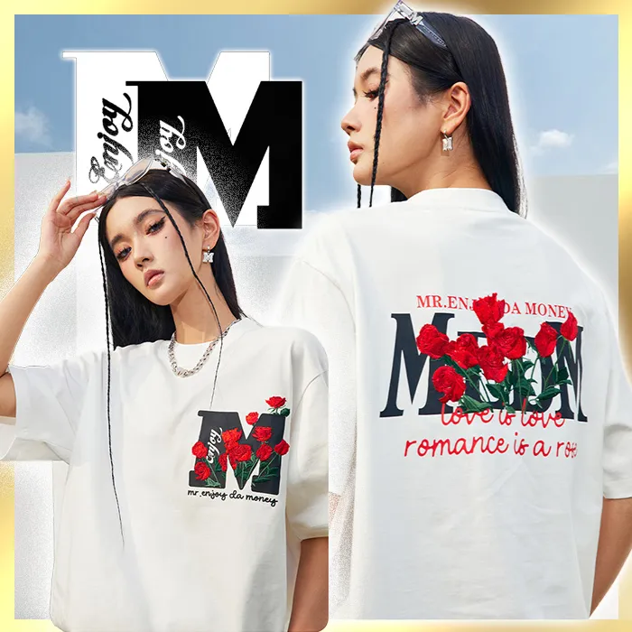 MR. ENJOY DA MONEY  |Crew Neck Flower Patterns Unisex Street Style Plain Cotton