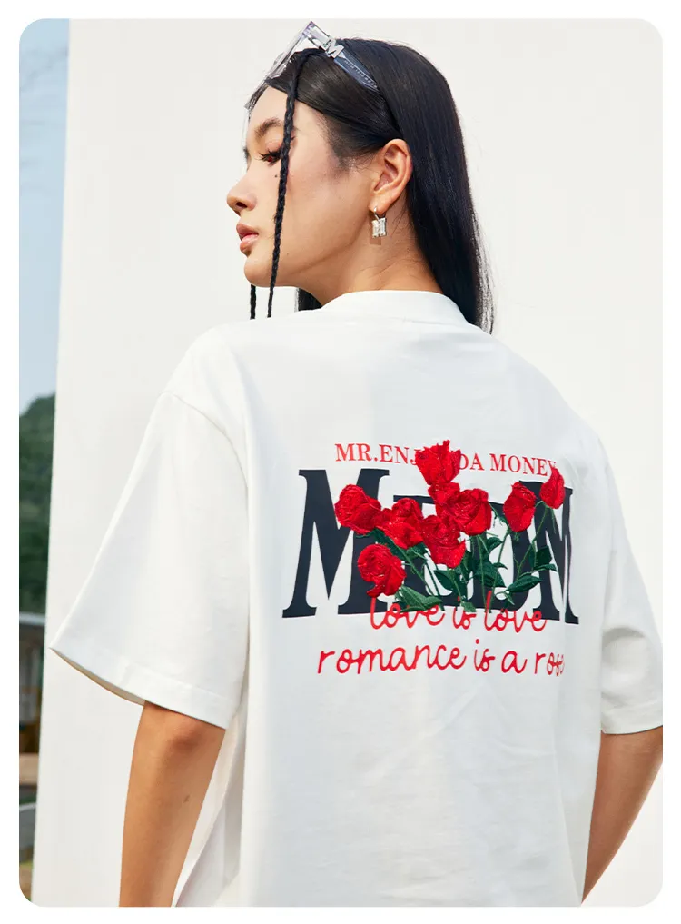 MR. ENJOY DA MONEY  |Crew Neck Flower Patterns Unisex Street Style Plain Cotton