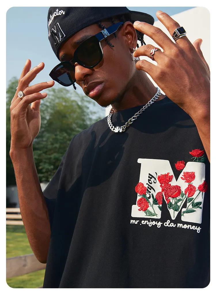 MR. ENJOY DA MONEY  |Crew Neck Flower Patterns Unisex Street Style Plain Cotton