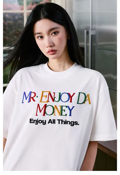 MR. ENJOY DA MONEY  |Crew Neck Unisex Blended Fabrics Street Style Plain Cotton