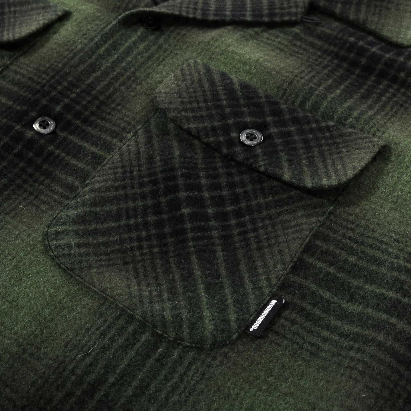 NEIGHBORHOOD WOOL OMBRE CHECK SHIRT GREEN