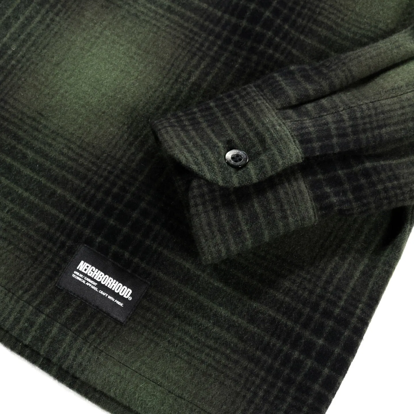 NEIGHBORHOOD WOOL OMBRE CHECK SHIRT GREEN