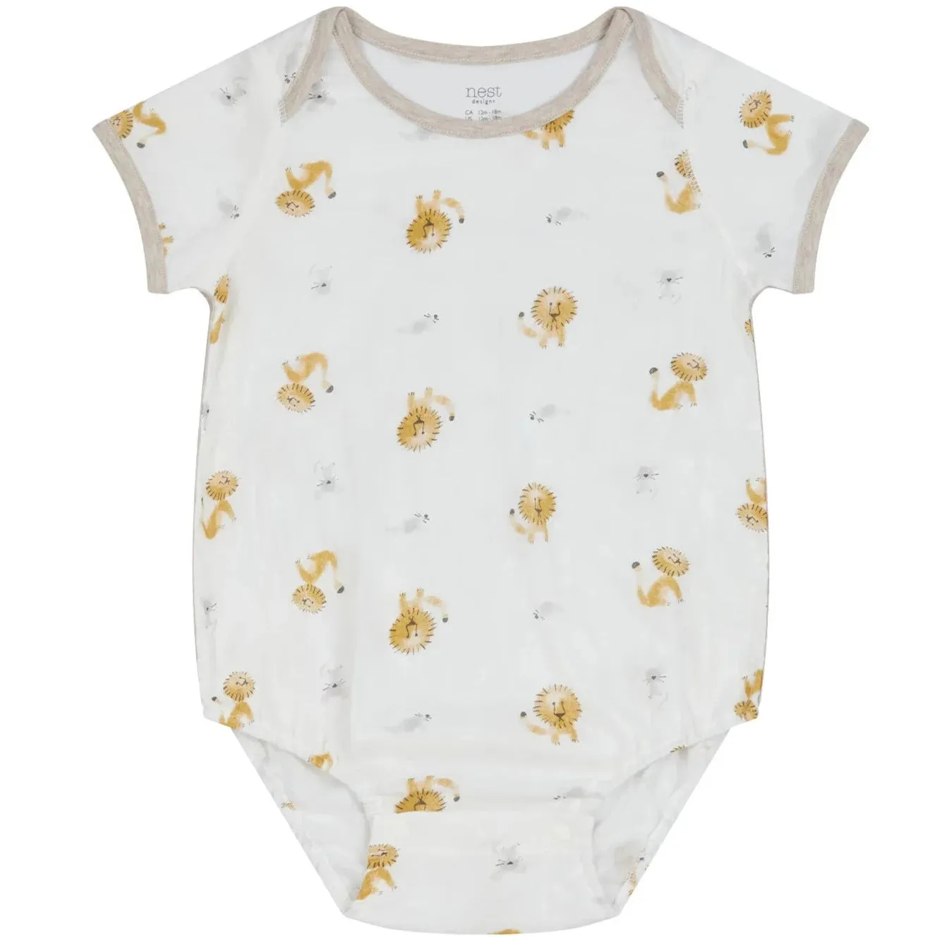 Nest Designs Baby Bamboo Pima Short Sleeve Onesie - The Lion and The Mouse