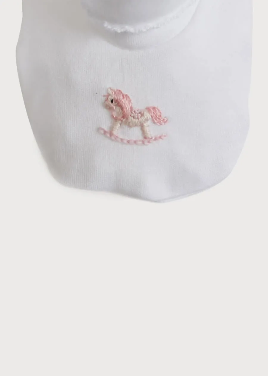 Newborn Booties With Rocking Horse Embroidery Pink (1-3mths)