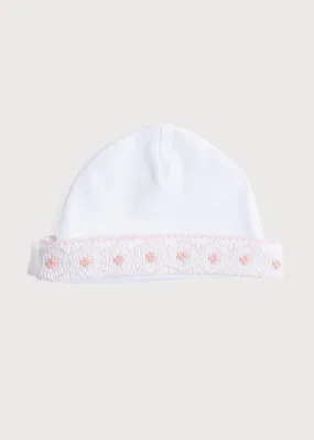 Newborn Hat with Pink Handsmocked Detail (0-3mths)