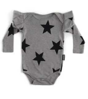 Nununu Ruffled Sleeve Star Onesie- Grey