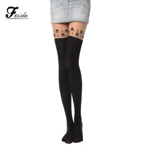 Pantyhose stockings Women's stockings Cross Skull Printed Tights stockings collant Feida