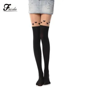 Pantyhose Women's stockings Loving Heart Printed Tights Pantyhose stockings Feida