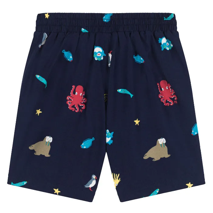 Petit Bateau Child Swim Shorts Navy Blue With Sea Animals Print