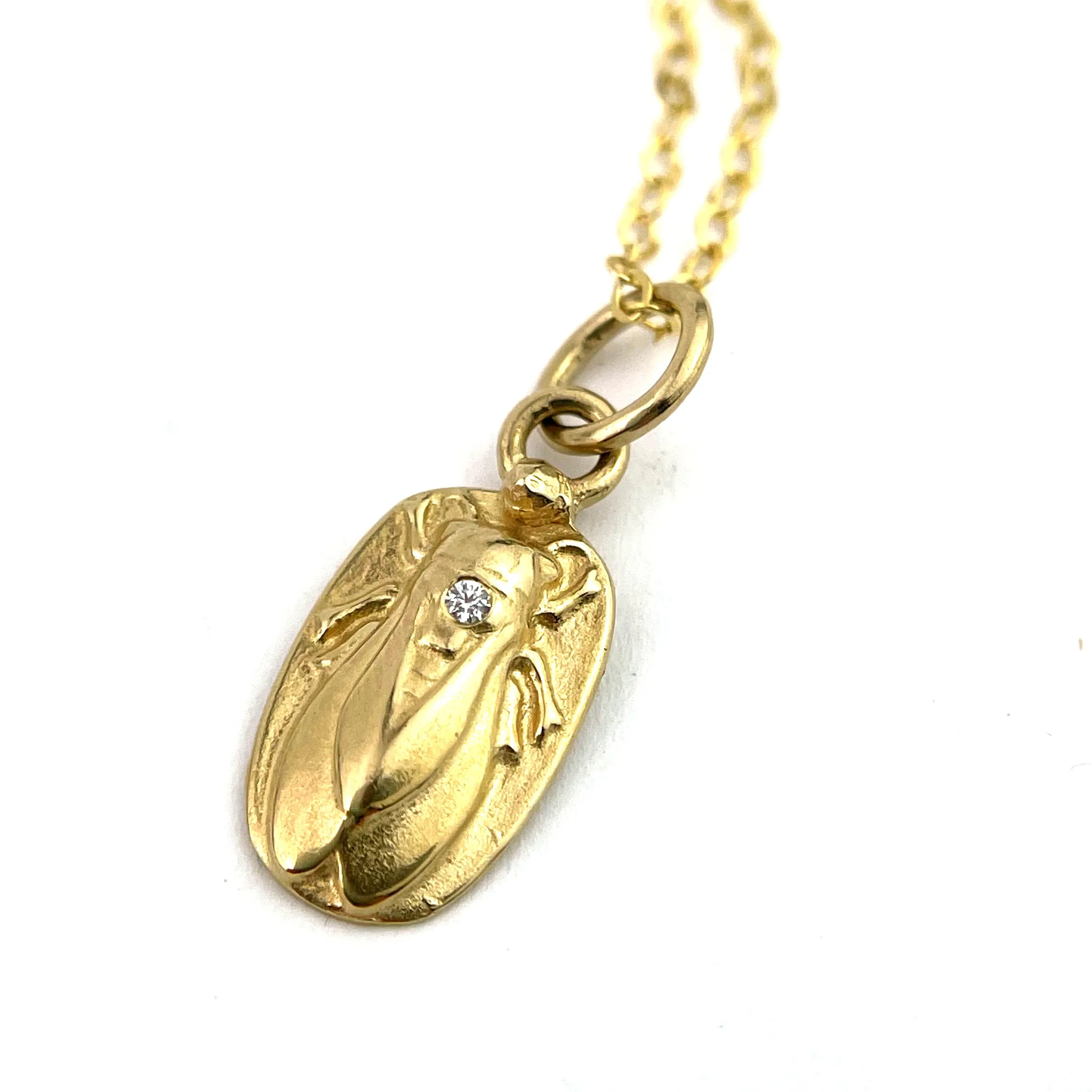 Petite Cicada w White Diamond - 14k Gold