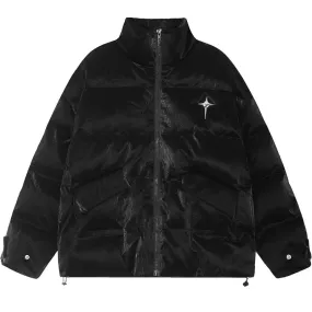 'Polaris' Black Leather Puffer Jacket