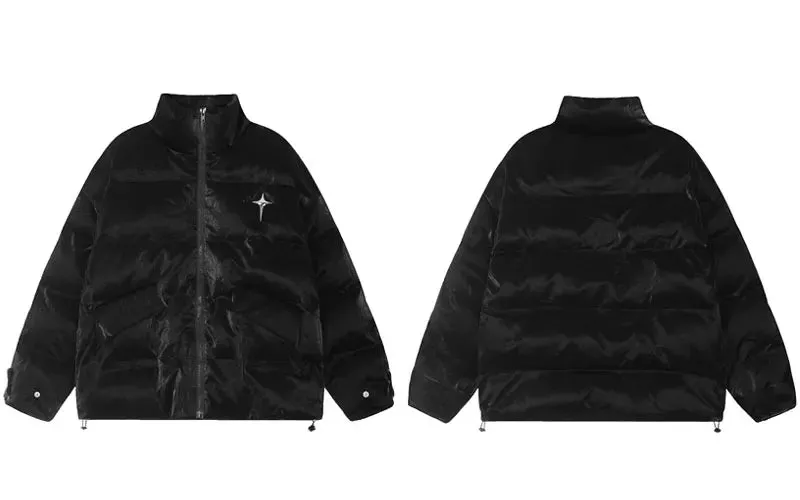 'Polaris' Black Leather Puffer Jacket