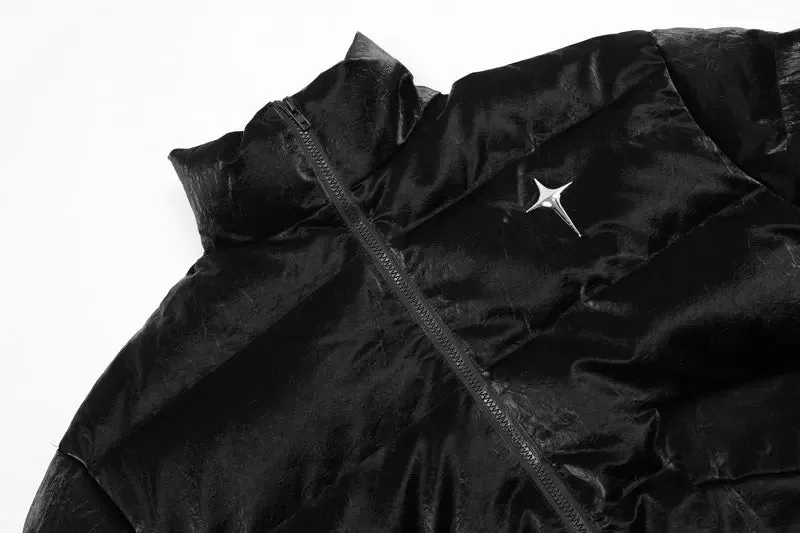 'Polaris' Black Leather Puffer Jacket