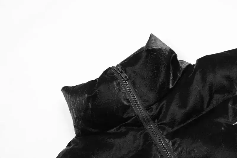 'Polaris' Black Leather Puffer Jacket