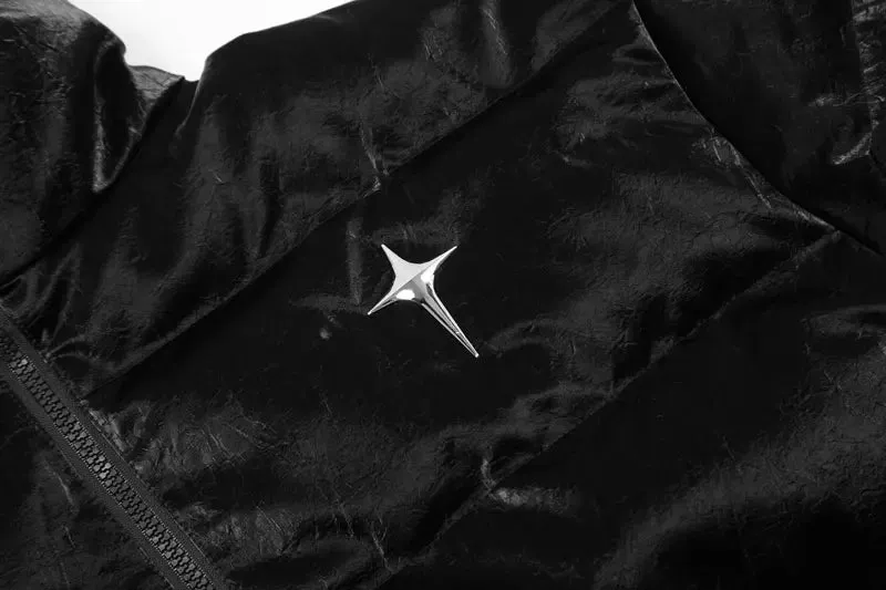 'Polaris' Black Leather Puffer Jacket