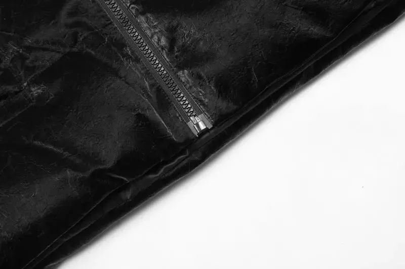 'Polaris' Black Leather Puffer Jacket