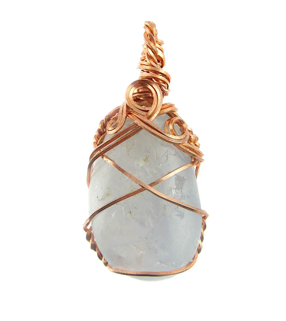 Polished Blue Celestite Pendant Necklace, Copper Wire-Wrapped, with 20 Chain, Handmade  #6