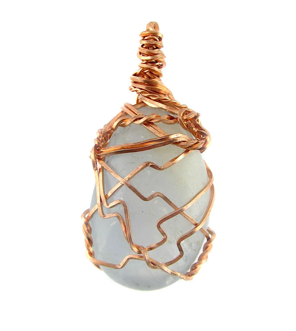 Polished Blue Celestite Pendant Necklace, Copper Wire-Wrapped, with 20 Chain, Handmade  #6