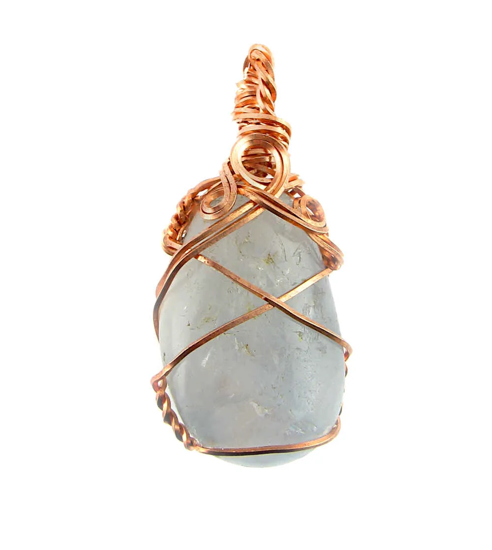 Polished Blue Celestite Pendant Necklace, Copper Wire-Wrapped, with 20 Chain, Handmade  #6