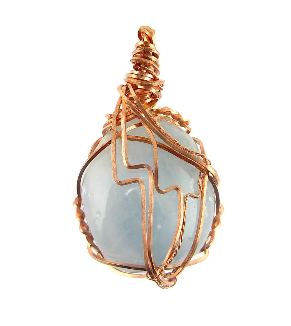 Polished Blue Celestite Pendant Necklace, Copper Wire-Wrapped, with 20 Chain, Handmade  #7