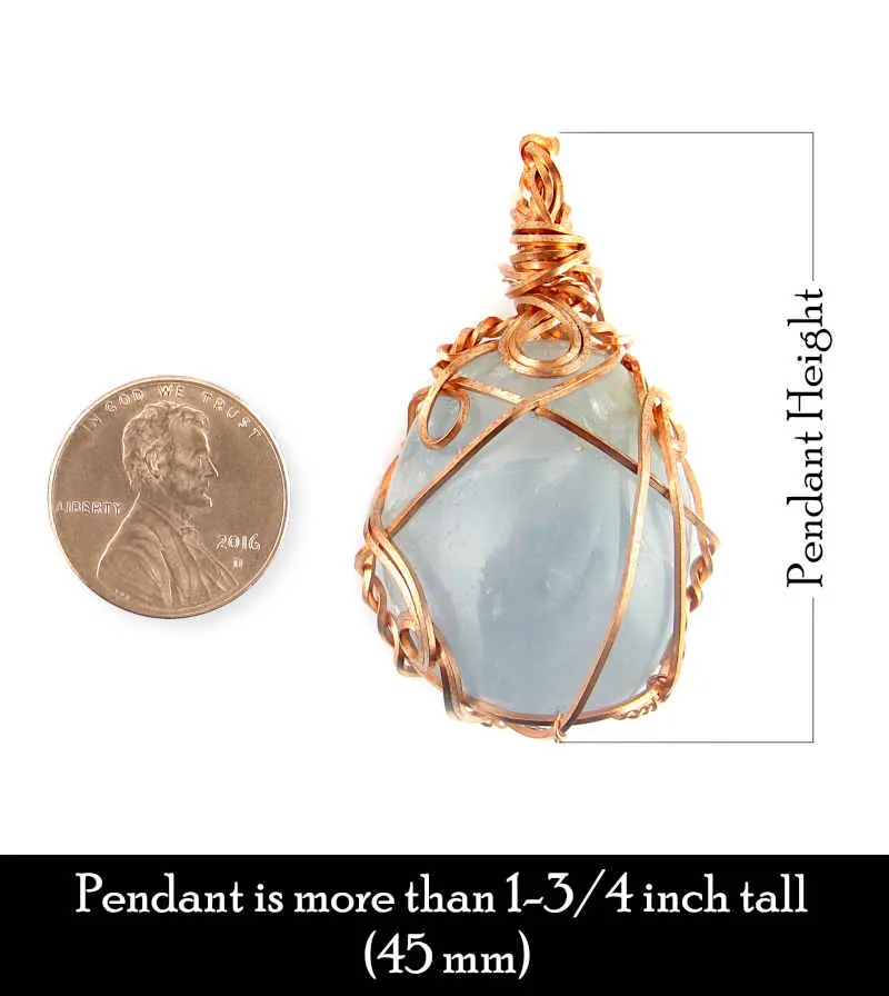 Polished Blue Celestite Pendant Necklace, Copper Wire-Wrapped, with 20 Chain, Handmade  #7