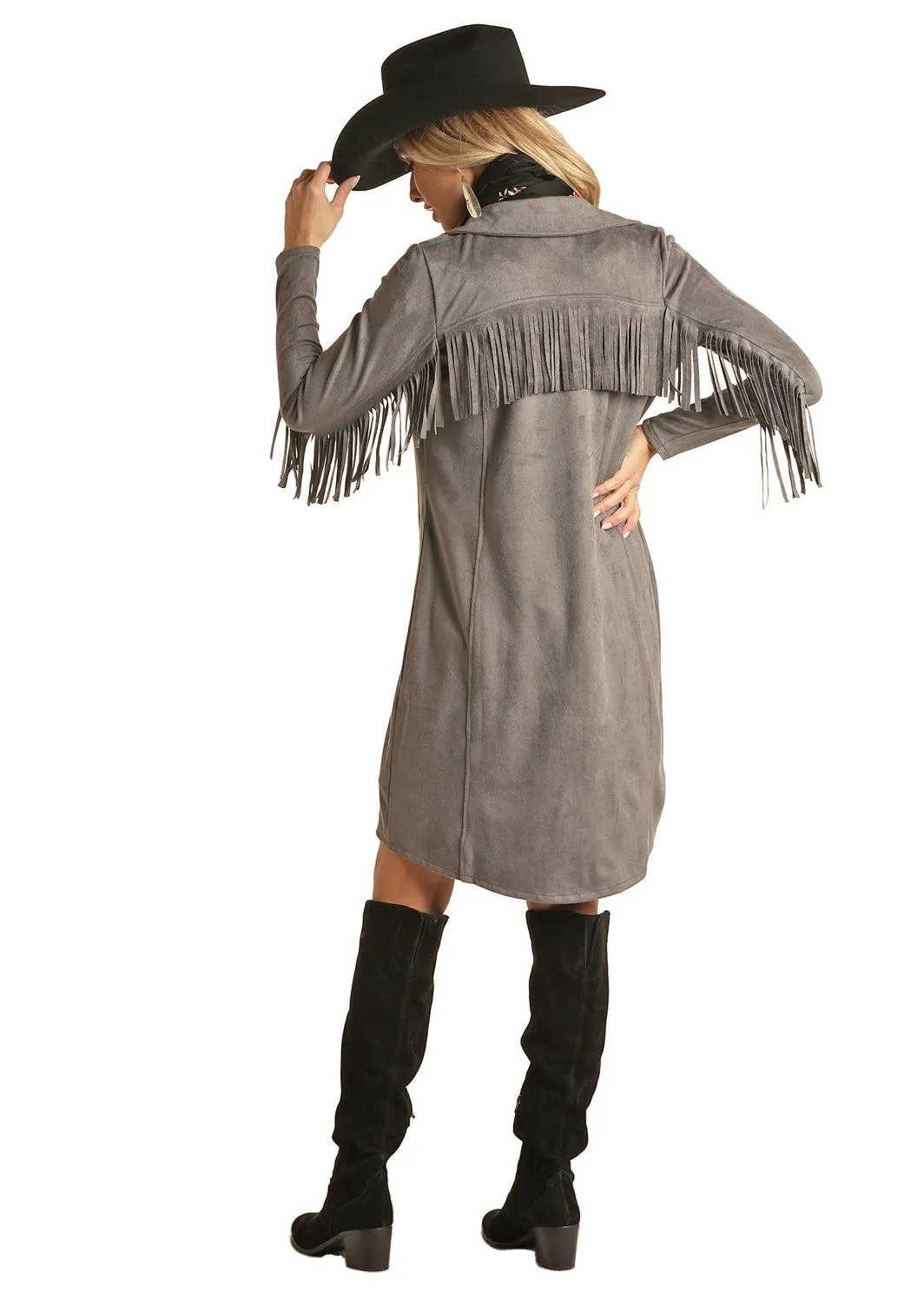 Powder River Charcoal Grey Micro Suede Duster with Fringe 52-3217