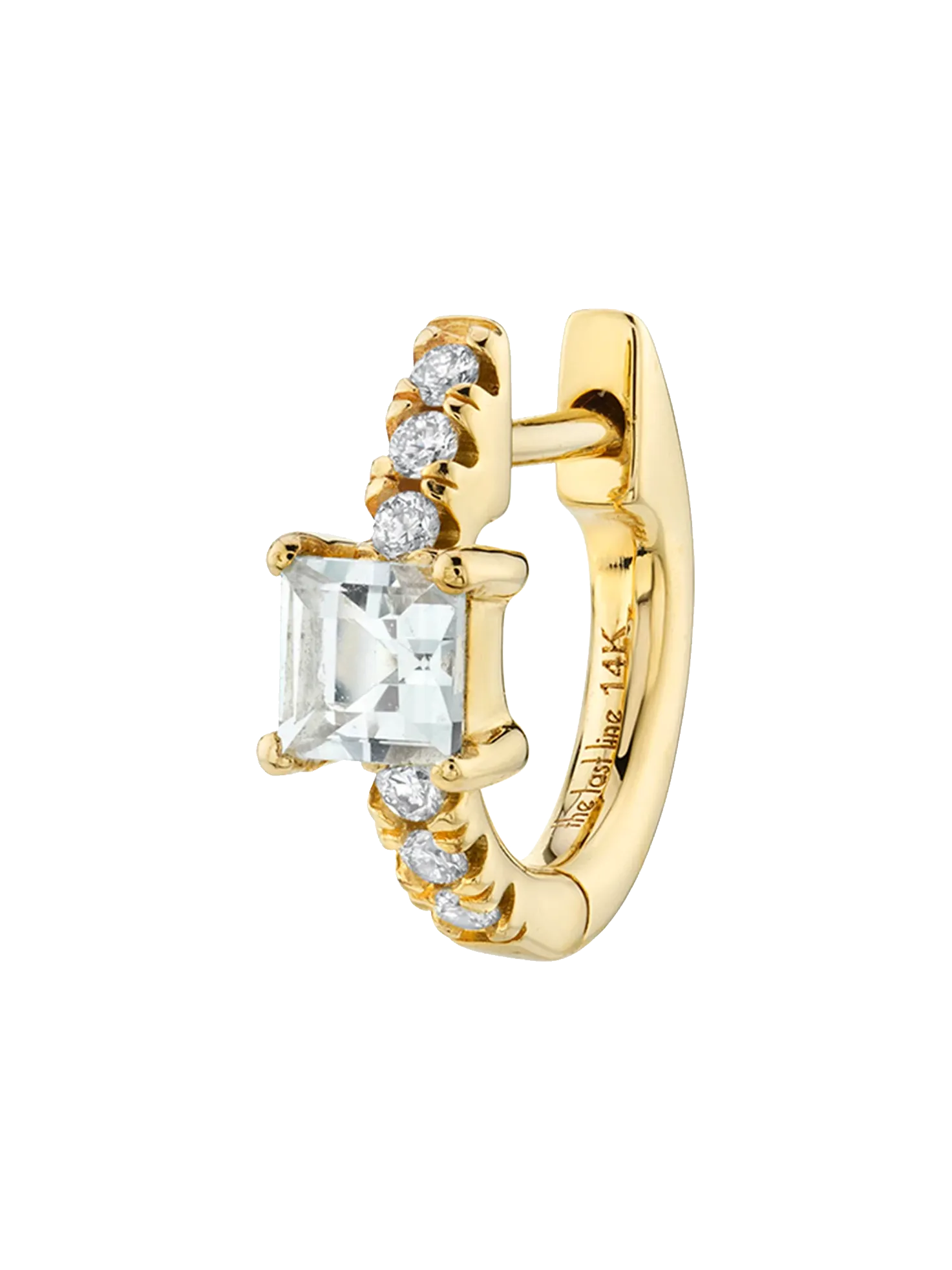 Princess Solitaire Pavé Huggie - White Diamond and White Topaz / 14k Yellow Gold