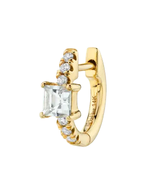 Princess Solitaire Pavé Huggie - White Diamond and White Topaz / 14k Yellow Gold