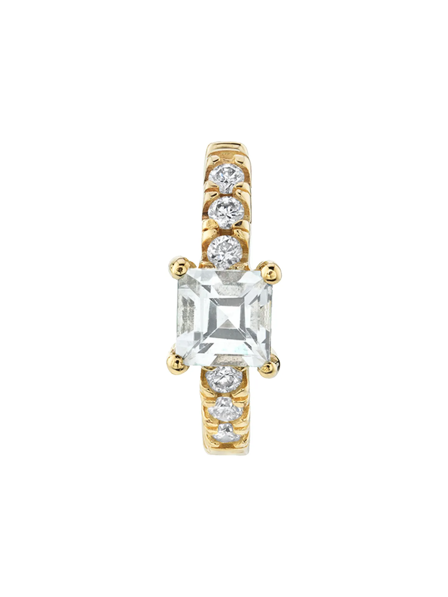 Princess Solitaire Pavé Huggie - White Diamond and White Topaz / 14k Yellow Gold