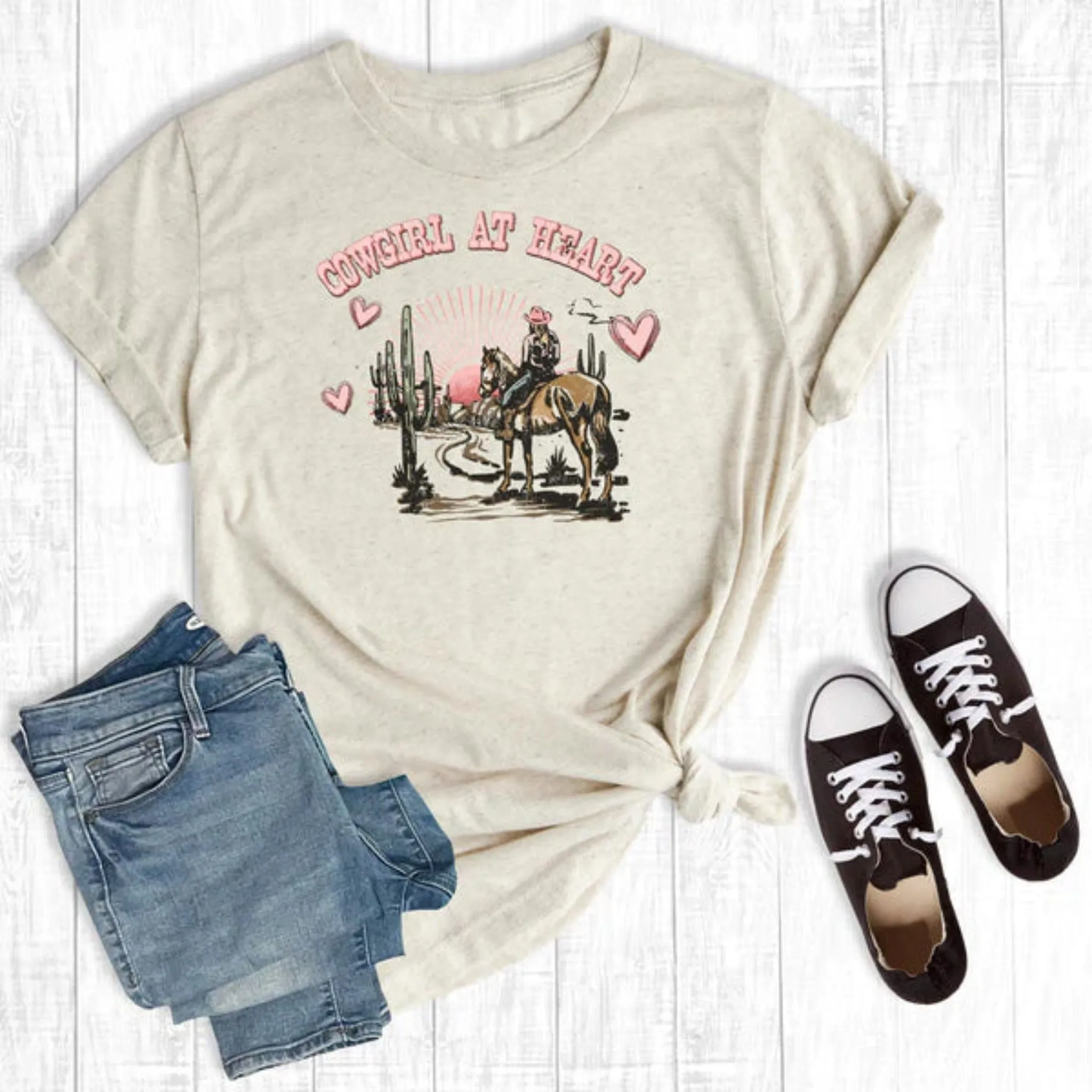 Rebel Rose Cream Cowgirl at Heart Tee