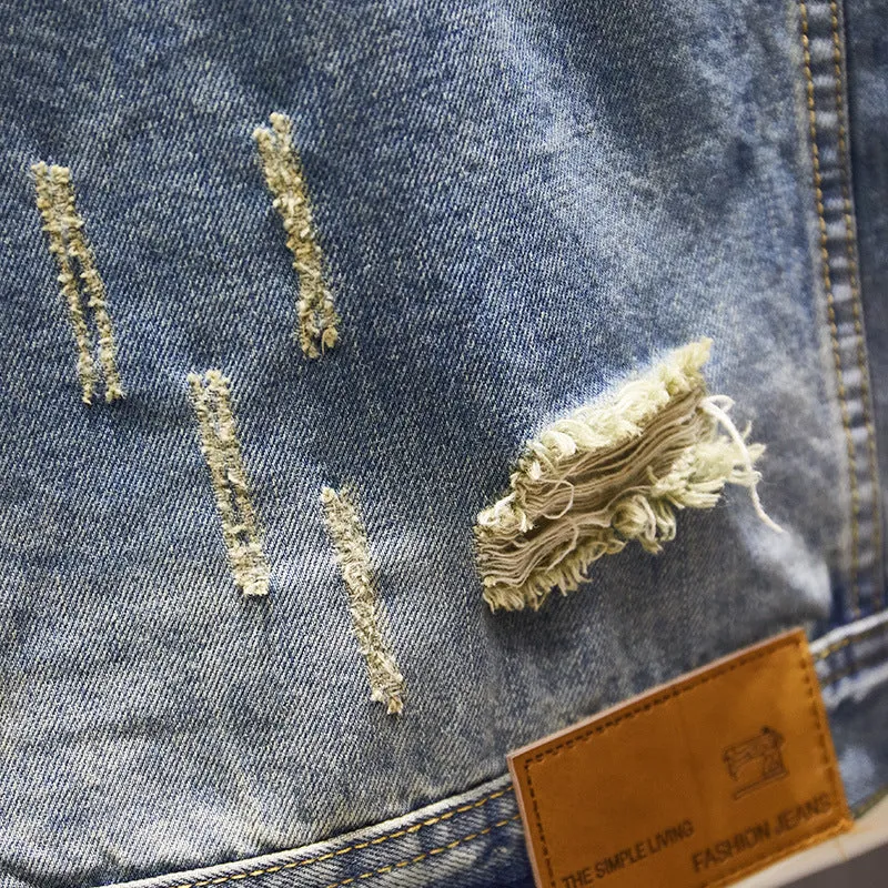 Ripped Slim-fit Denim Jacket