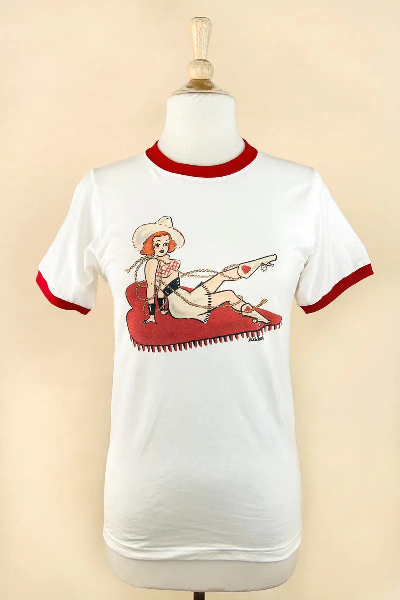 Rope You In! Unisex Ringer T-Shirt in White/Pio Red (L and XL ONLY)