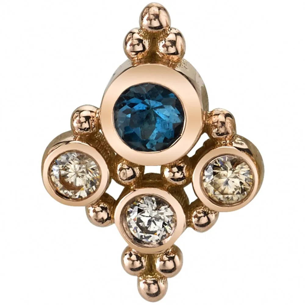 Round Sarai Threaded End in Gold with London Blue Topaz & Champagne Diamonds