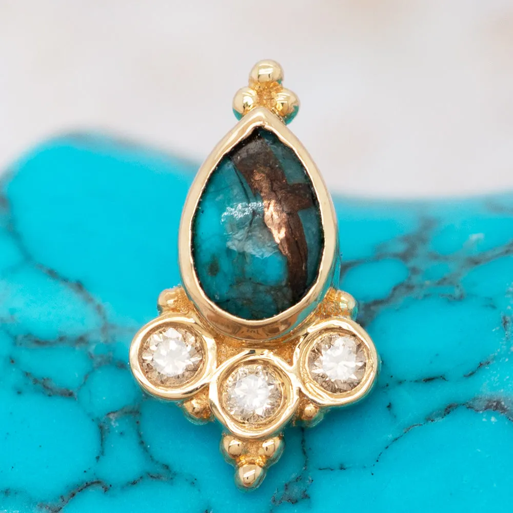 Sarai Pear Threaded End in Gold with Copper Blue Turquoise & Champagne Diamonds