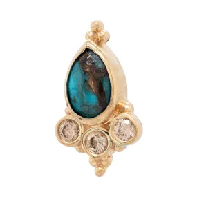 Sarai Pear Threaded End in Gold with Copper Blue Turquoise & Champagne Diamonds