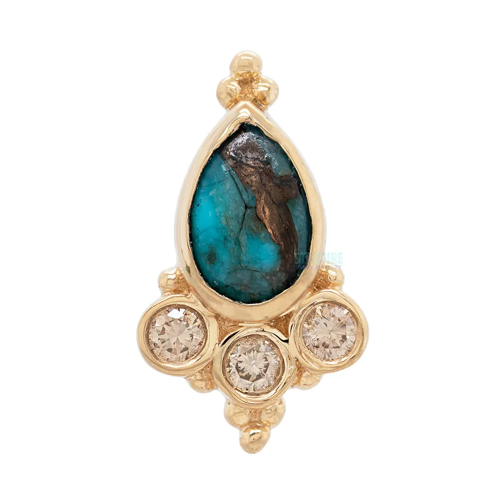 Sarai Pear Threaded End in Gold with Copper Blue Turquoise & Champagne Diamonds