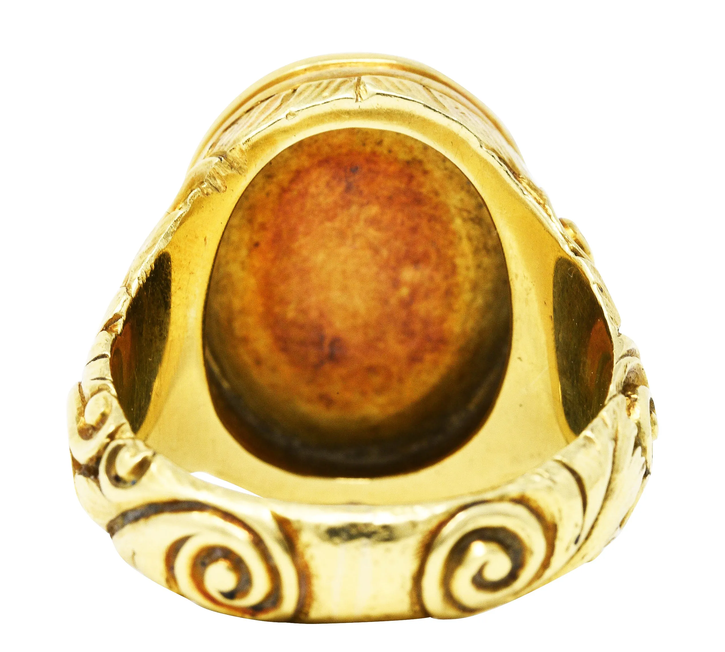 Scofield & Co. Art Nouveau 14 Karat Yellow Gold Scrolling Unisex Signet Ring