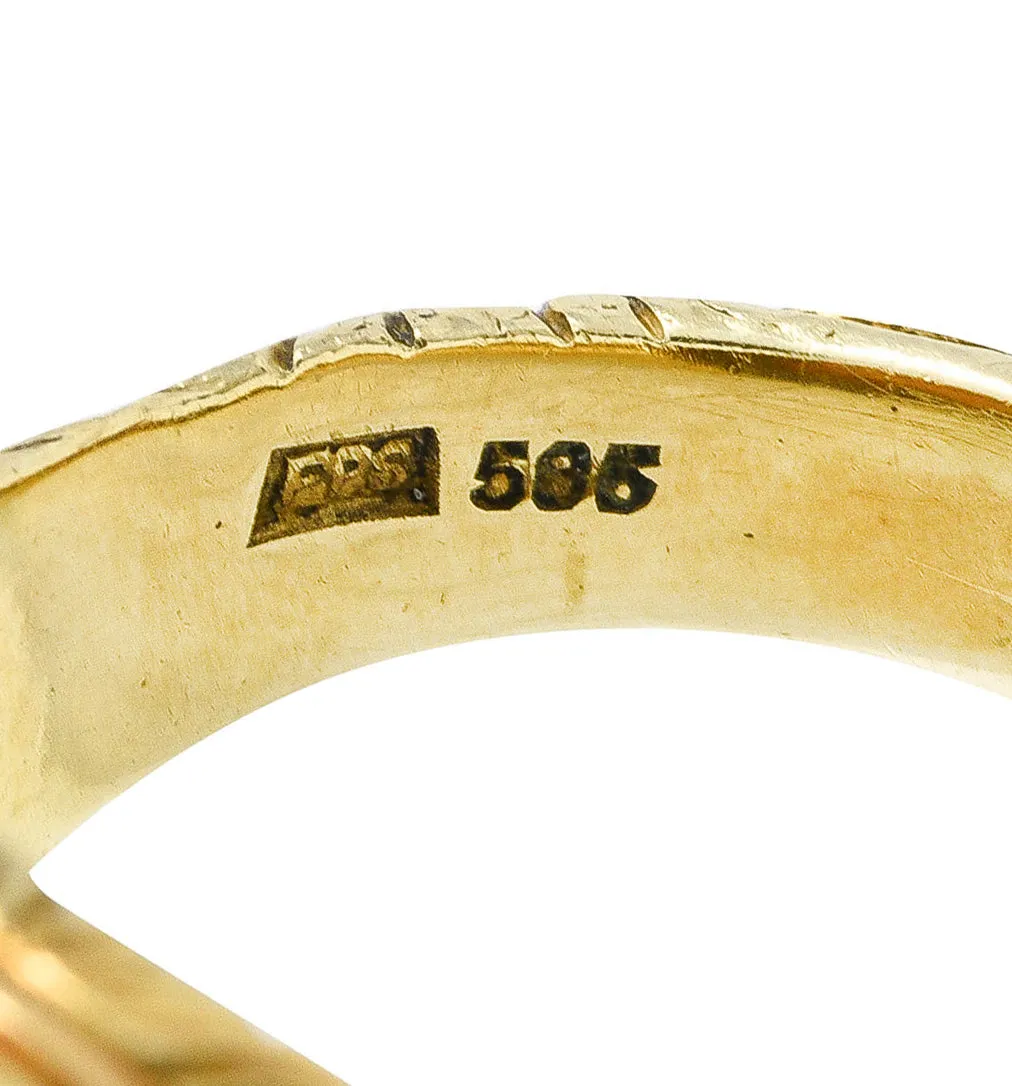 Scofield & Co. Art Nouveau 14 Karat Yellow Gold Scrolling Unisex Signet Ring