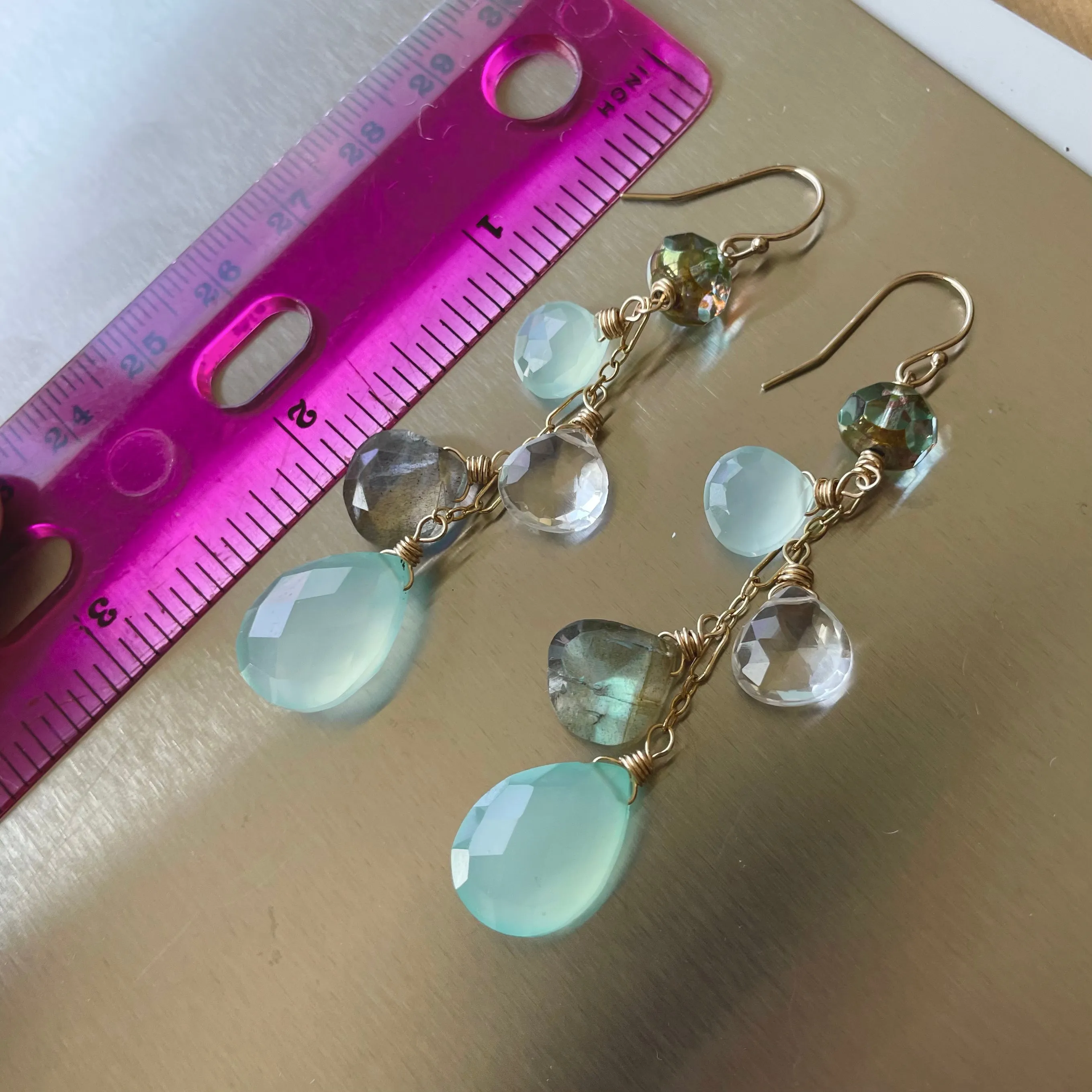 Shimmering Labradorite Cascade Earrings, OOAK