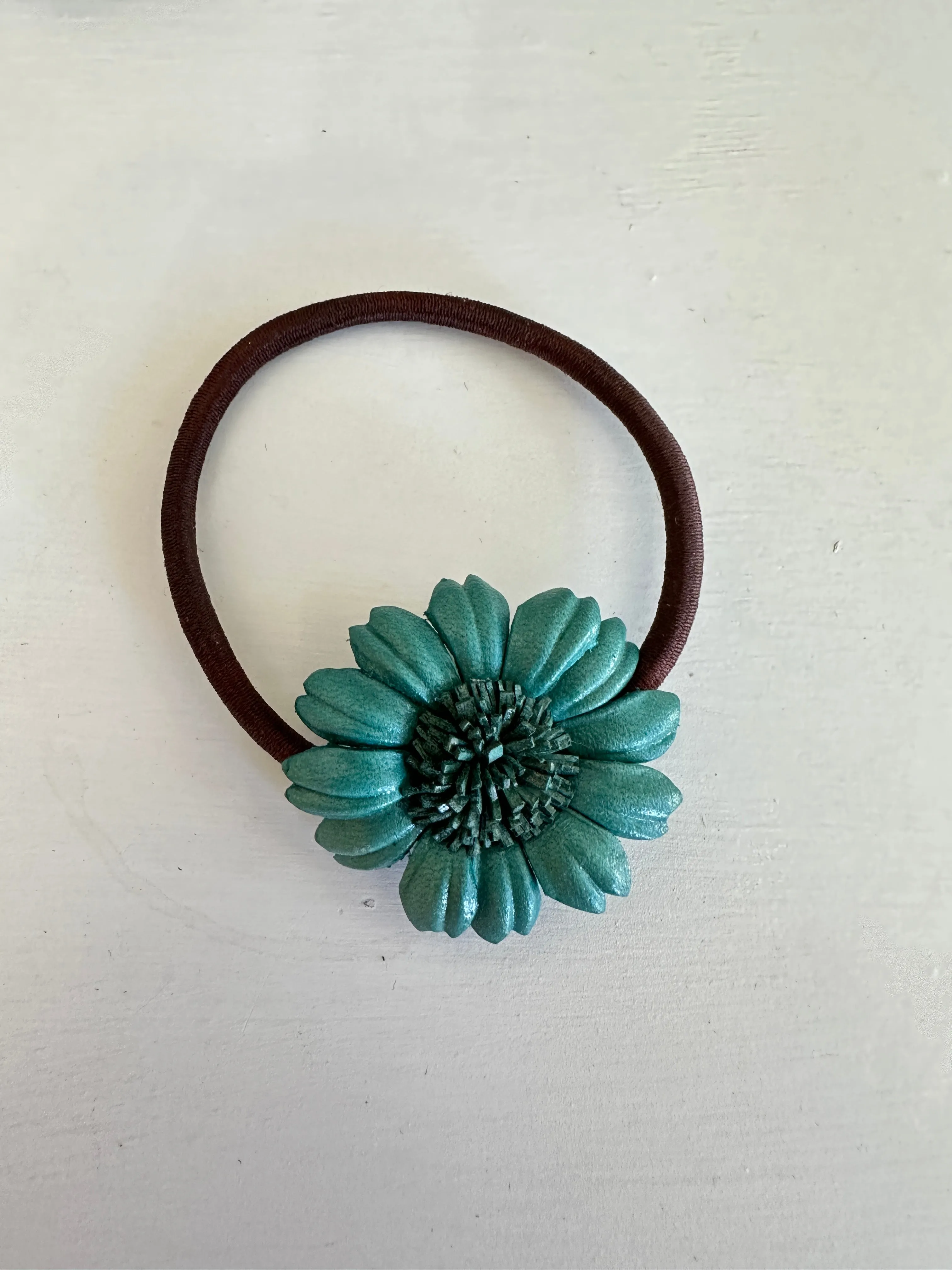 Small 12 Petals Genuine Leather Flower Scrunchies / Hair Ties