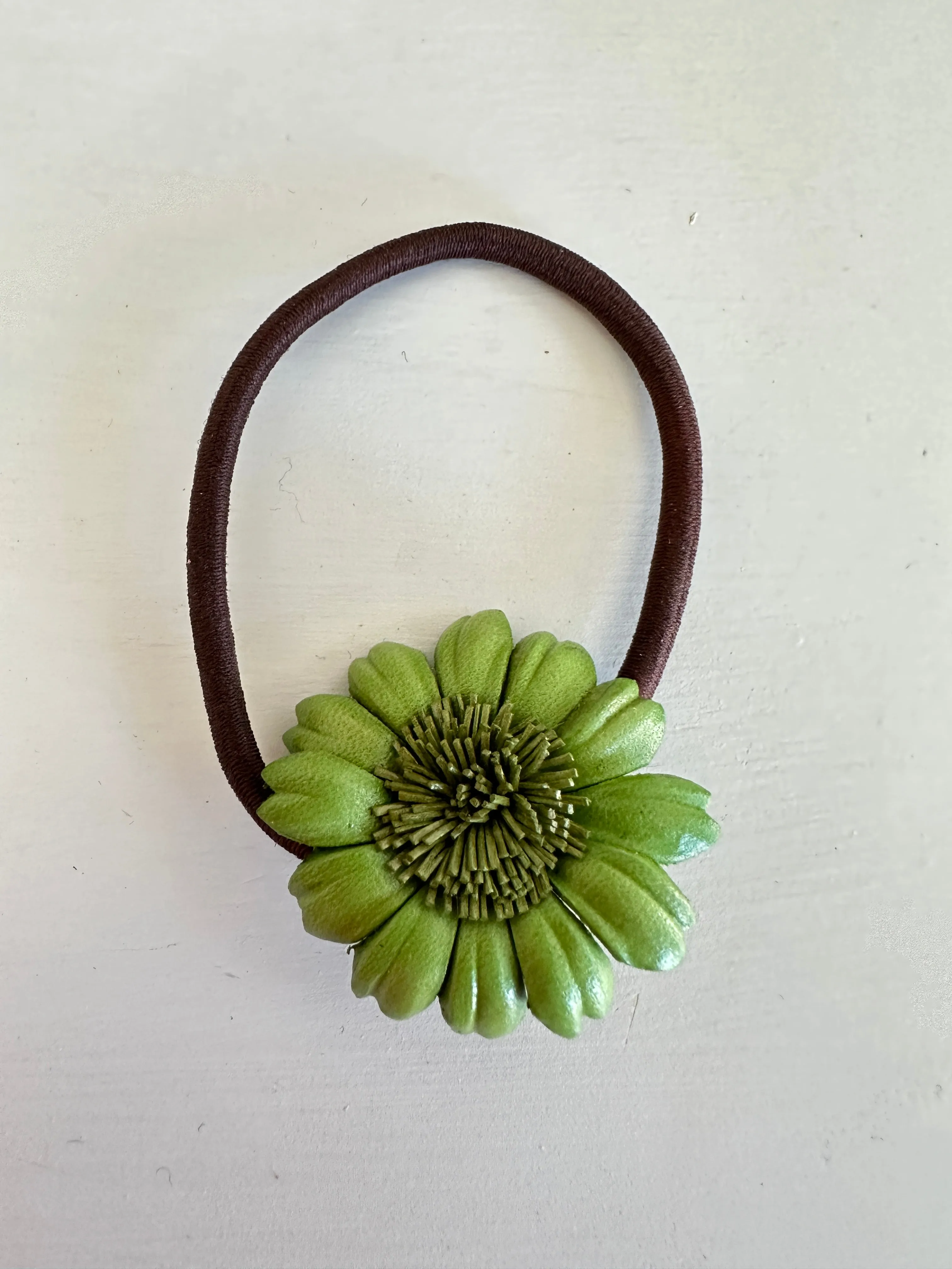 Small 12 Petals Genuine Leather Flower Scrunchies / Hair Ties