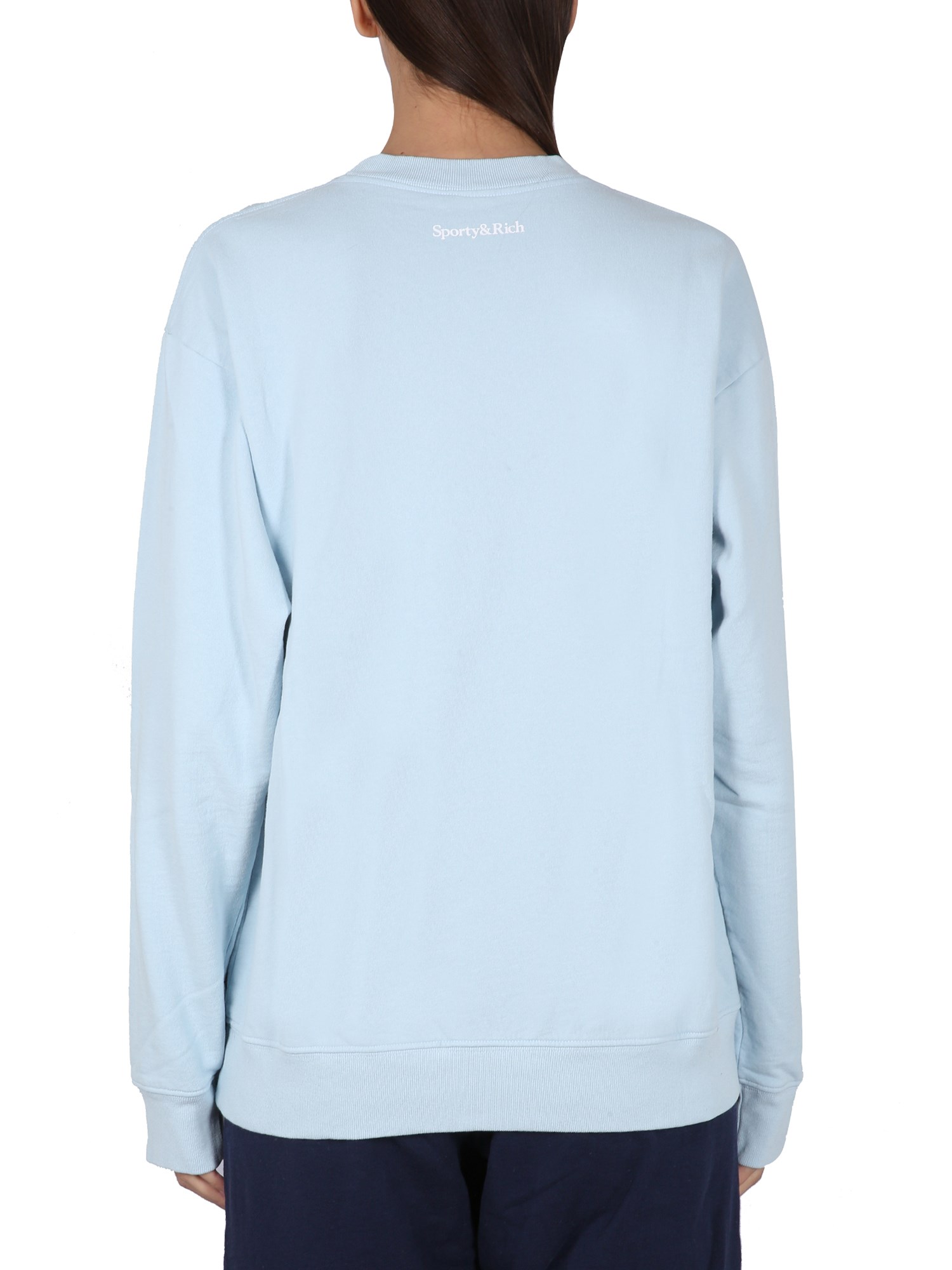 SPORTY&RICH    COTTON SWEATSHIRT WITH FLOCKED LOGO