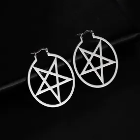 Stainless Steel Satanic Pentagram Hoop Earrings