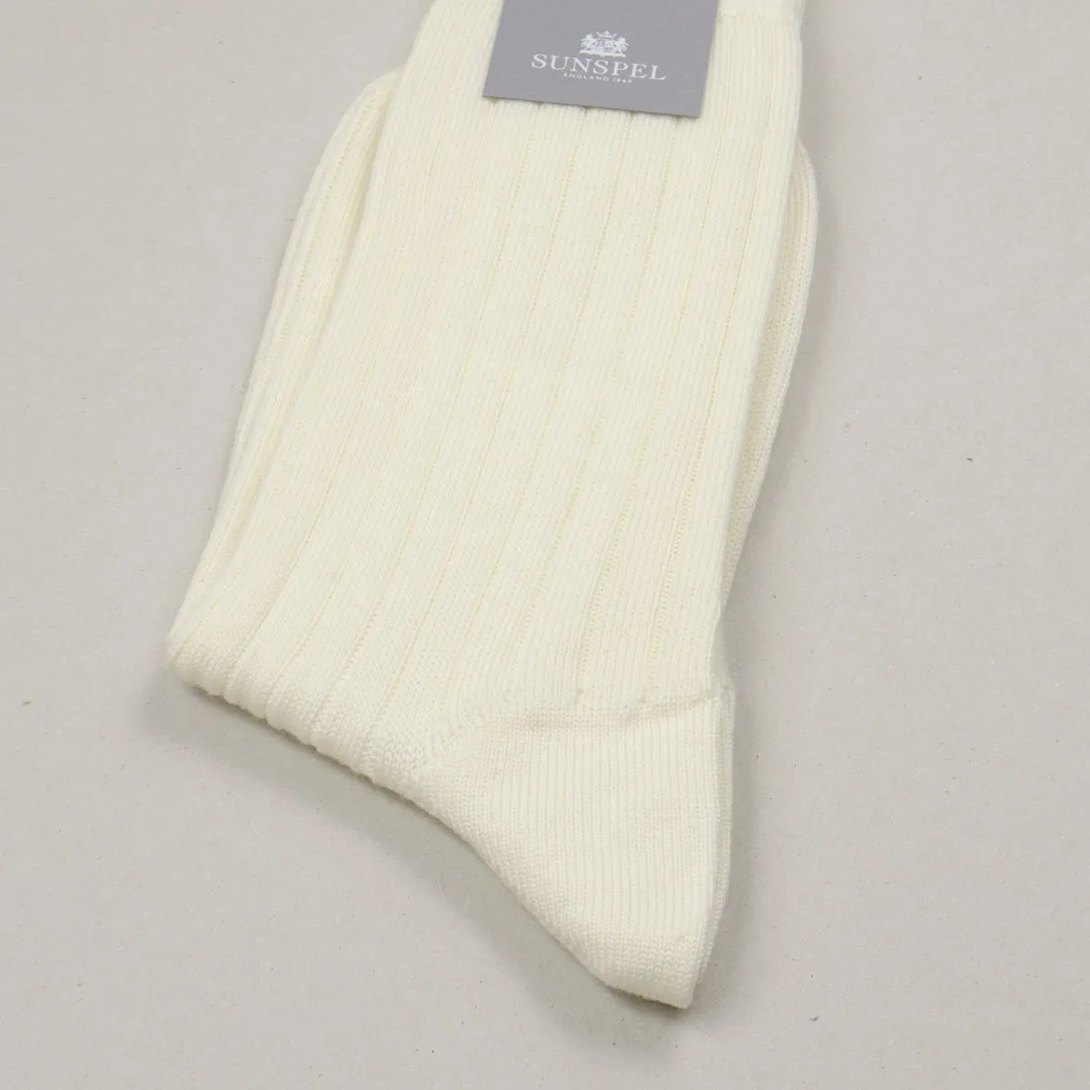 Sunspel - Merino Rib Socks - Archive White