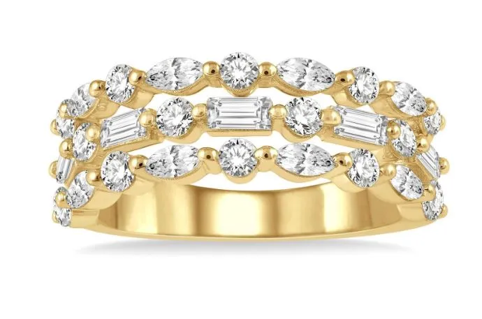 Three Row Baguette Diamond Fashion Band