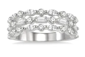 Three Row Baguette Diamond Fashion Band