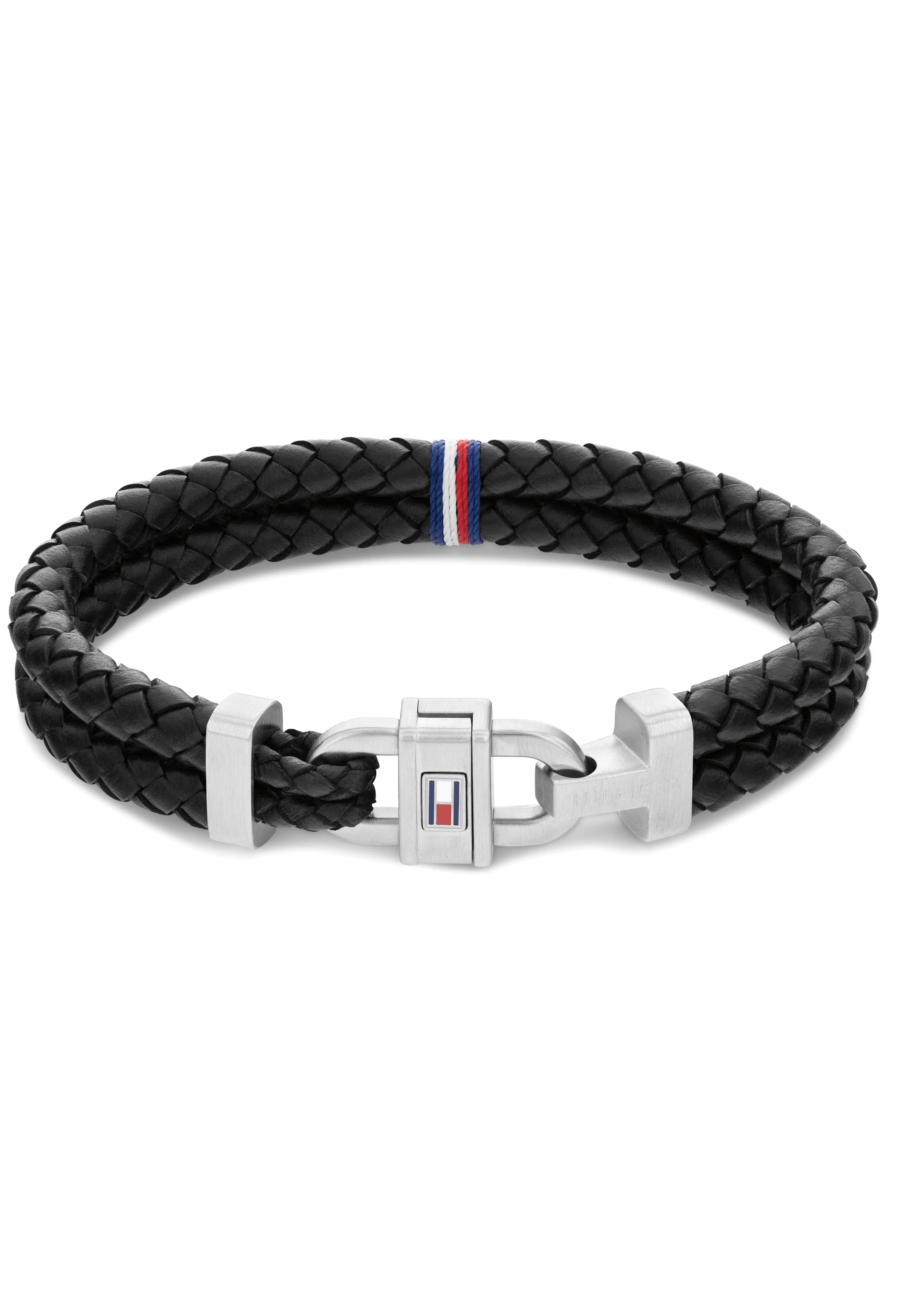 Tommy Hilfiger Carabiner: Black Leather Bracelet