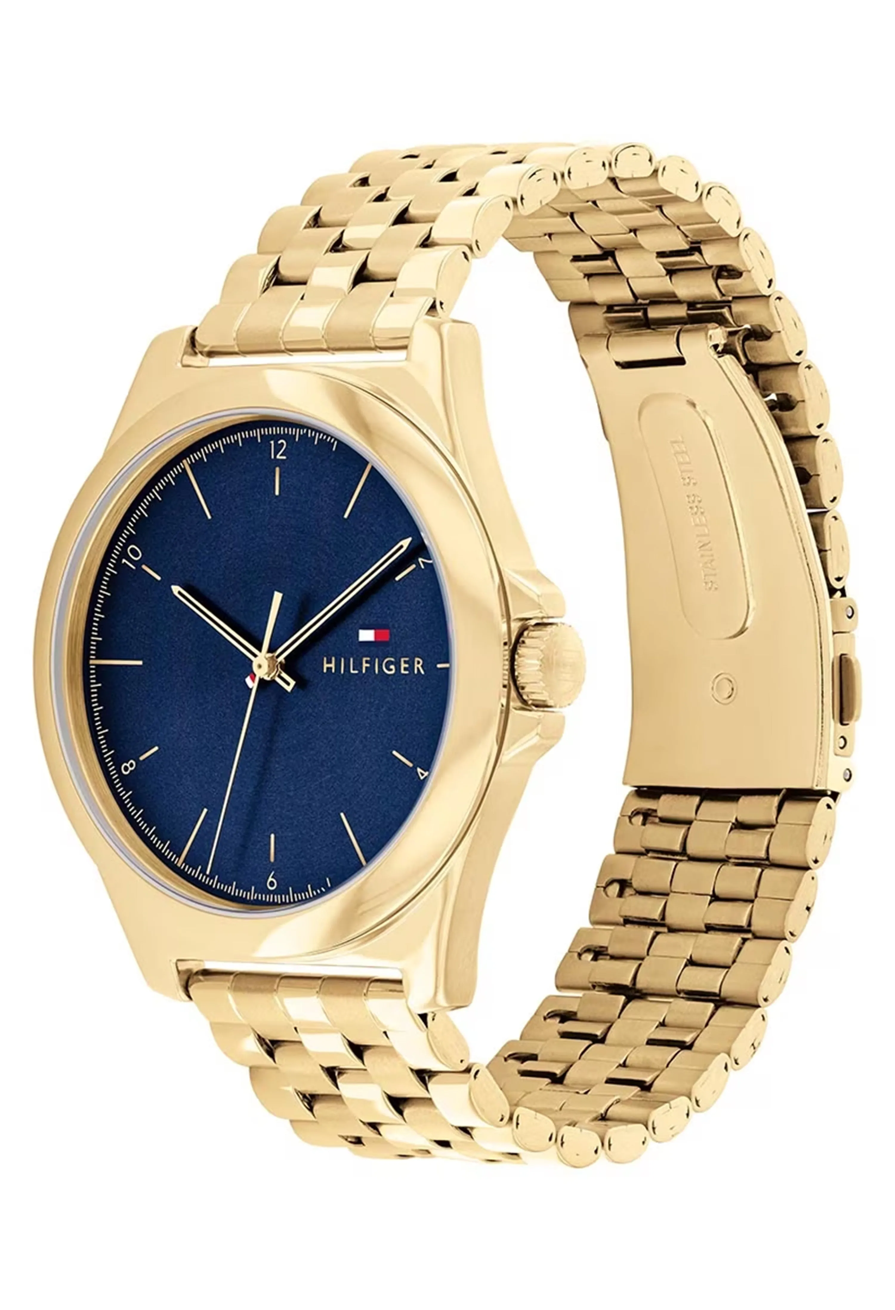 Tommy Hilfiger Gents Norris Blue Dial Bracelet Watch Gold Plated